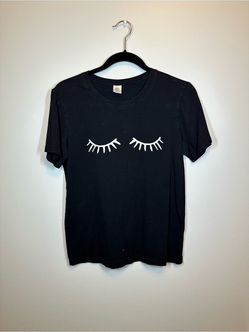 Black Tee with White Eyelash Graphic